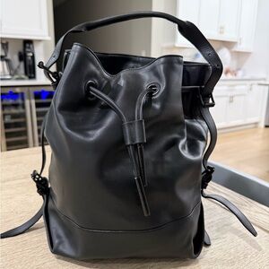 Opening Ceremony Black Leather Bucket Backpack